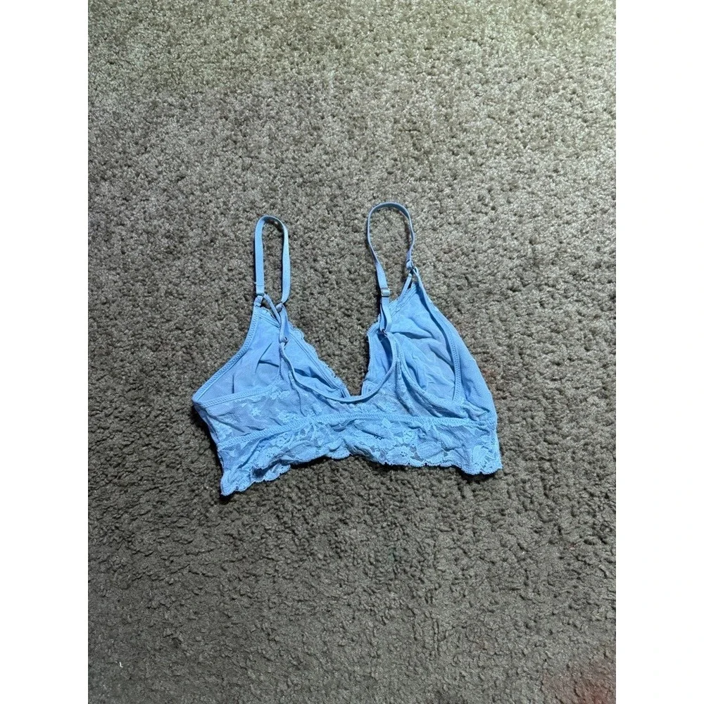Aerie Light Blue Floral Lace Bralette‎ V-Neck Mesh Adjustable Straps Small